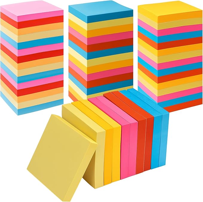 Eaasty 12000 Sheets, 120 Pack Sticky Notes Bulk 3x3 Inch Bright Colors Self Stick Pads 5 Bright Colors 100 Sheets/pad Colorful Post Stickies for Walls Doors Windows Notebook Office Home School Meeting