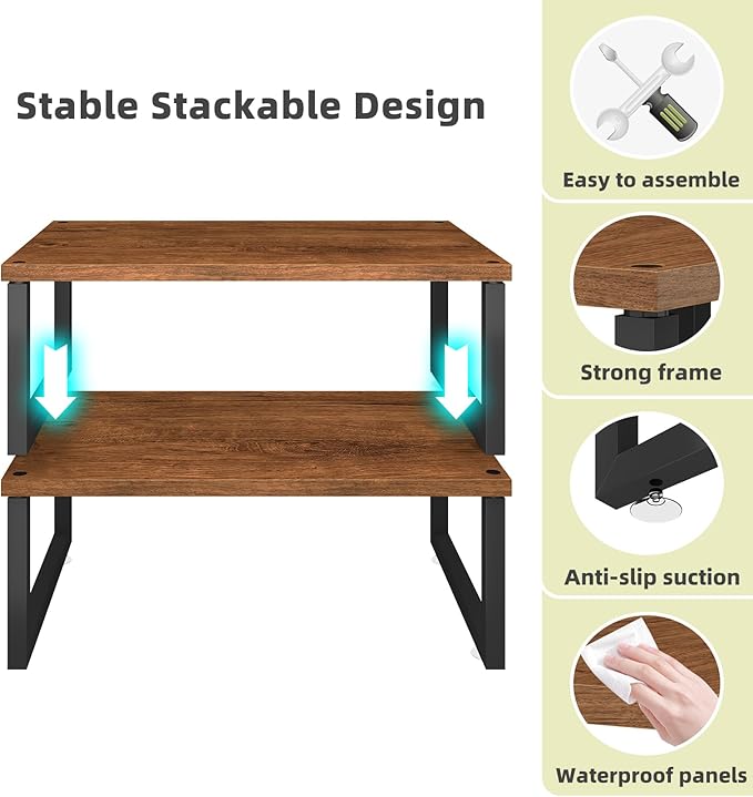 Simple Trending 2 Pack Monitor Stand Riser, Wood Desk Storage Organizer for Office Laptop, Computer, Antique Brown