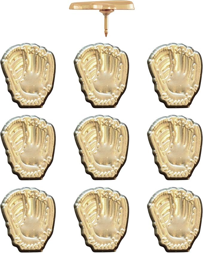 Baseball Glove Push Pins - Gold Baseball Glove Map Pins for Cork Boards, Maps, or Lapel Use - Designed in USA - Set of 10