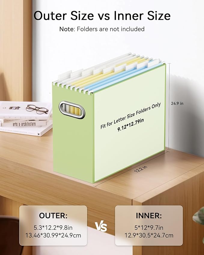 Oterri Cardboard File Organizer Box for Hanging File Folders Letter Size,File Box for Computer Desk,File Cabinet,Working Home,Office,Classroom(Green, Letter Size - 2 Packs)