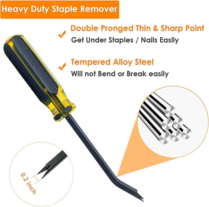 VERCCA Upholstery Staple Remover - Staple Puller, Upholstery Tools Tack Lifter with Double Prongs Staple Remover Tool for Removing Staples, Nails or Tacks for Furniture Carpet Floor Carton