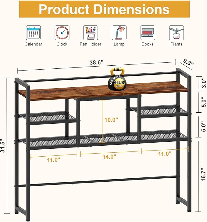 Snughome Desk Shelf, 38.6" Desktop Bookshelf, Desk Hutch Dorm, Countertop Storage Hutch with 5 Shelves for Computer Desk, Multipurpose Wood Desktop Display Organizer Rack for Home Office Dorm