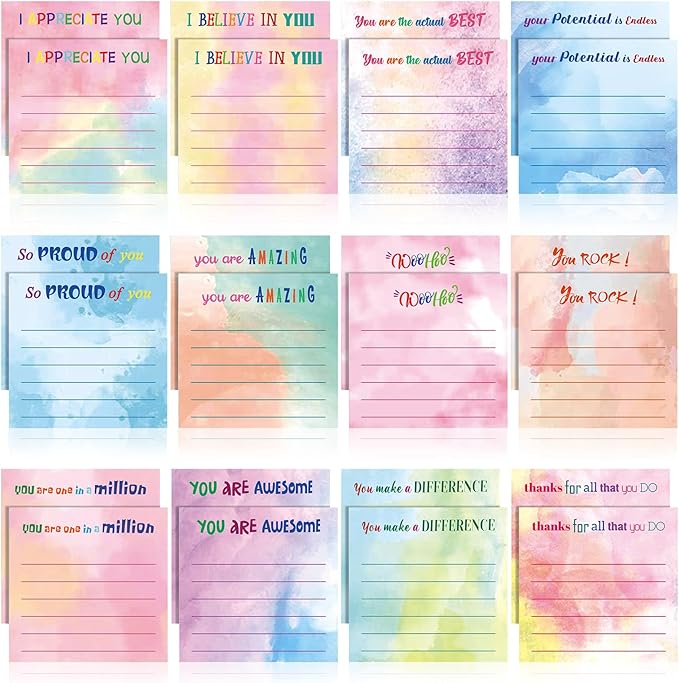 Yinder 24 Pcs Employee Appreciation Sticky Notes New Year Gift Bulk Motivation Sticky Note Pads Inspirational Gift for Teacher Nurse Staff Coworker Office Supply 3 x 3'' (Appreciation,Watercolor)