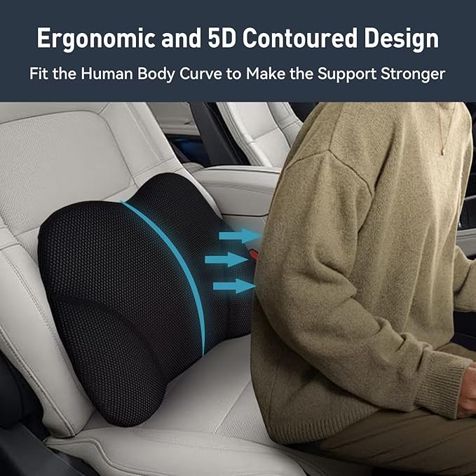 SPRFUFLY Really Amazing Lumbar Support Pillow for Car Seat - Pure Memory Foam with Breathable Removable Cover - Relieves Back Pain Lumbar Pillow(Black, 1PC)