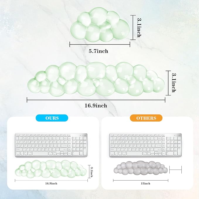 Gel Cloud Keyboard and Mouse Wrist Rest, Cute Wrist Support and Arm Support Keyboard Rest for Keyboard and Mouse Typing Pain Relief，Suitable for Office/Computer/Laptop/Gaming （Green）