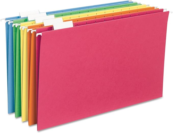 Smead Hanging File Folder with Tab, 1/5-Cut Adjustable Tab, Legal Size, Assorted Primary Colors, 25 per Box (64159) (Pack of 1)