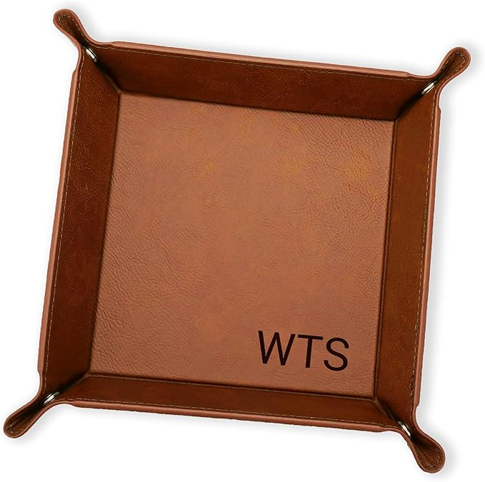 Personalized Valet Tray, Custom Engraved Leather Keys Tray for Men - Catchall Tray Organizer for Entryway Table, Unique Dad Birthday Gift from Daughter Son, Father Day (Monogrammed)
