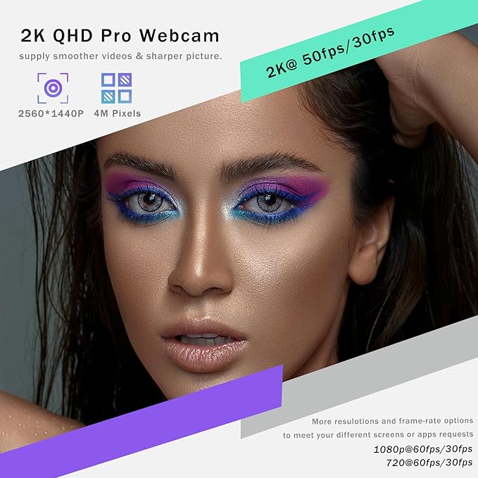 Hrayzan 2K USB C Camera Autofocus PC Webcam with Dual Microphones/Ring Light/Fill RGB Light/Cover, 65°FOV, Plug and Play Web-Cam Streaming Web Camera for Desktop Computer Laptop Mac Zoom