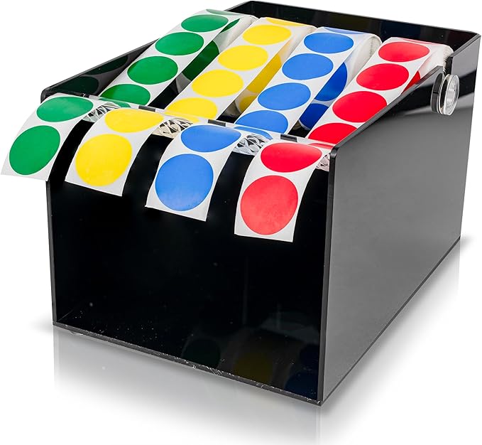 Multi-Use Small Label Dispenser for Rolls of Sticker Labels - 5.67"x 7.83"x4.72", Heavy-Duty, Wall-Mountable Acrylic Sticker Roll Dispenser, Anti-Slip (Small Black)