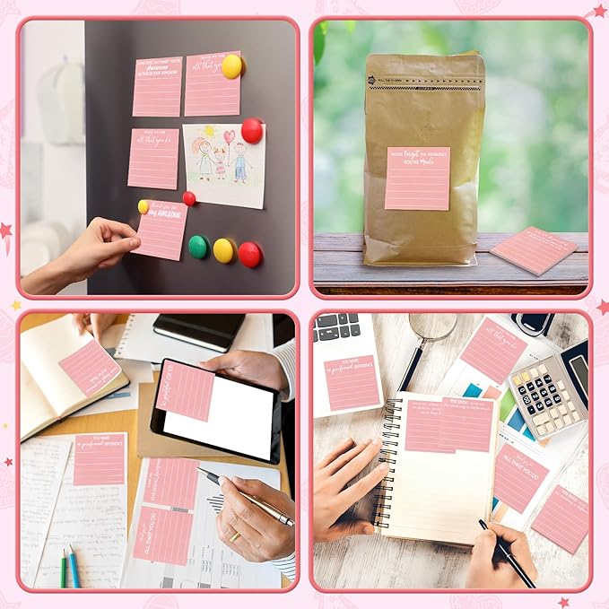 Yinder 24 Pcs Employee Appreciation Sticky Notes New Year Gift Bulk Motivation Sticky Note Pads Inspirational Gift for Teacher Nurse Staff Coworker Office Supply 3 x 3'' (Appreciation,Pink)