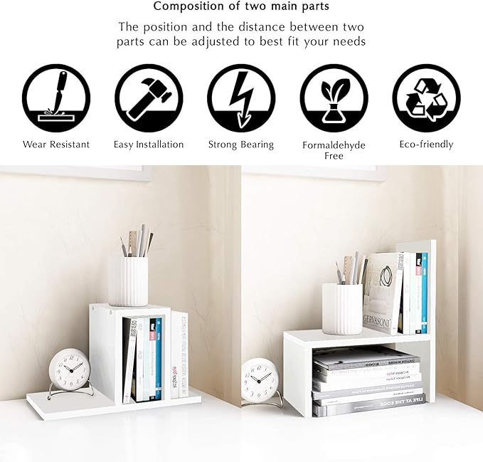 Jerry & Maggie - Desktop Organizer Office Storage Rack Adjustable Wood Display Shelf | Birthday Gifts - Toy - Home Decor | - Free Style Rotation Display - True Natural Stand Shelf (White)