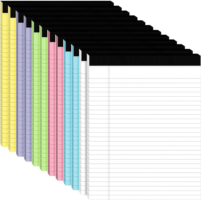 12pcs Legal Pads 8.5 x 11,Notepads 8.5 x 11 Inch, 30 Sheets/Pack, Colored Note Pad Clear Print Writing Pads of Paper, Perforate Wide Ruled Lined with Sturdy Back for Office, Business & School Supplies