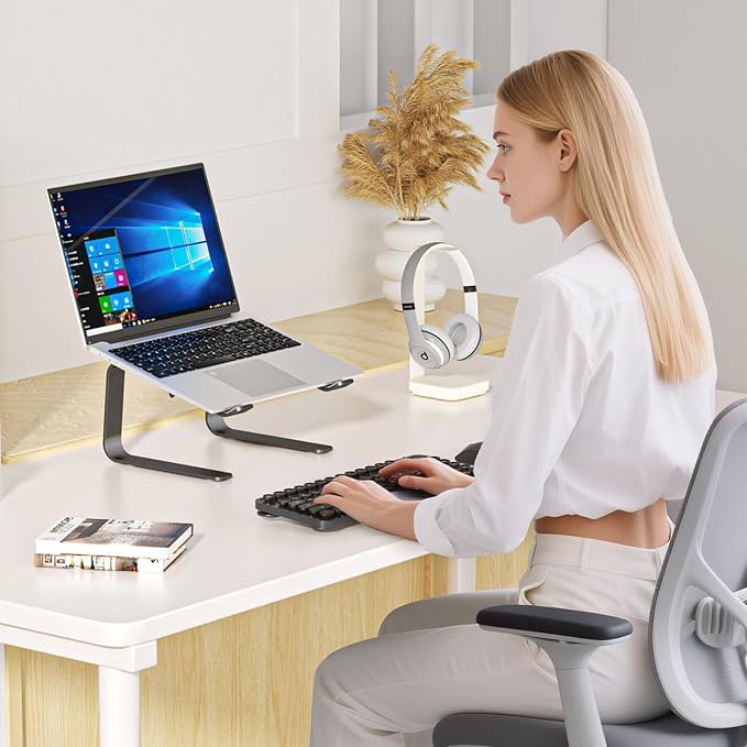 suptek Aluminum Laptop Stand,Ergonomic Detachable Computer Laptop Stand for Desk,Ventilated Cooling Design,Notebook Riser Compatible with MacBook Air/Pro, Dell, HP, Lenovo More 10-16" Laptops, Black