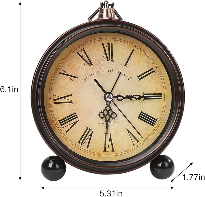Loud Alarm for Deep Sleepers Desk Vintage Alarm Clock 5.25 inch Small Battery Operated Retro Clock Bedroom Live Room Decor Gift Clock