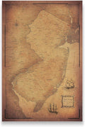 Conquest Maps Push Pin New Jersey Map Board - With Push Pins to Mark New Jersey Travels - Handmade in Ohio, USA - Design: Golden Aged