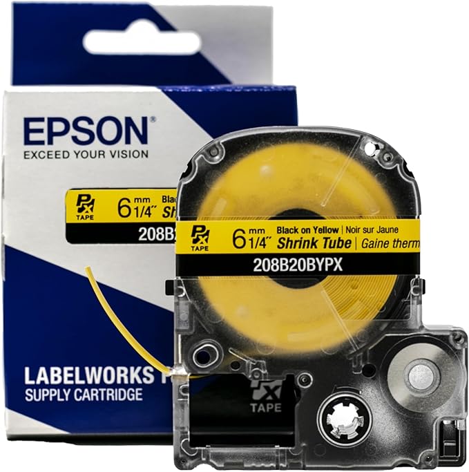 LABELWORKS Epson LW-PX700PCD Industrial Label Maker Kit and 208B20BYPX Black on Yellow Shrink Tube Industrial Label Maker Tape