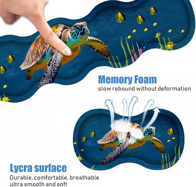 Ergonomic Keyboard Wrist Rest and Mouse Pad Wrist Rest Set, Large XXL Gaming Mousepad 31.5"x 11.8", Memory Foam, Easy Typing Pain Relief, Multifunctional Desk Mat for Office & Home, Sea Turtle