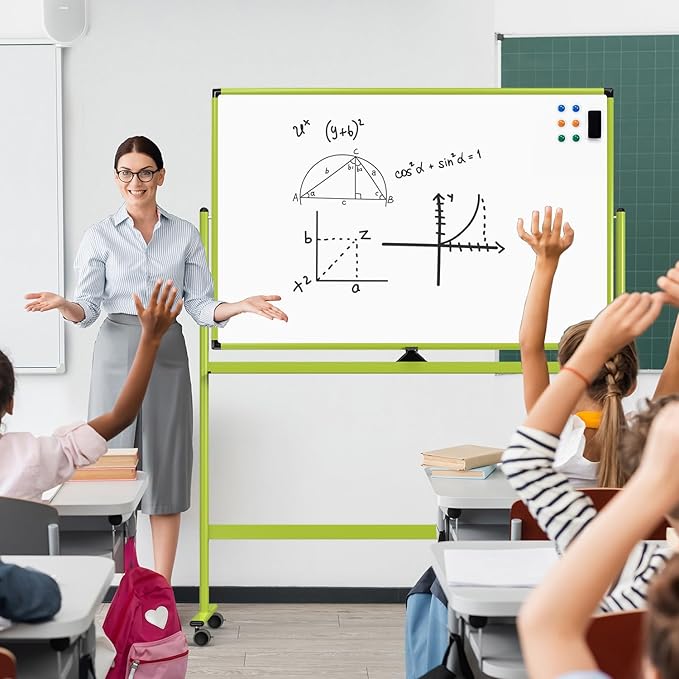Large Dry-Erase Rolling Magnetic Whiteboard - 48 x 32 Inches Dry Erase Board with Stand Height Adjust Double Sides Mobile White Board Easel on Wheels with 25 Sheets Paper Pad Office, Home & Classroom