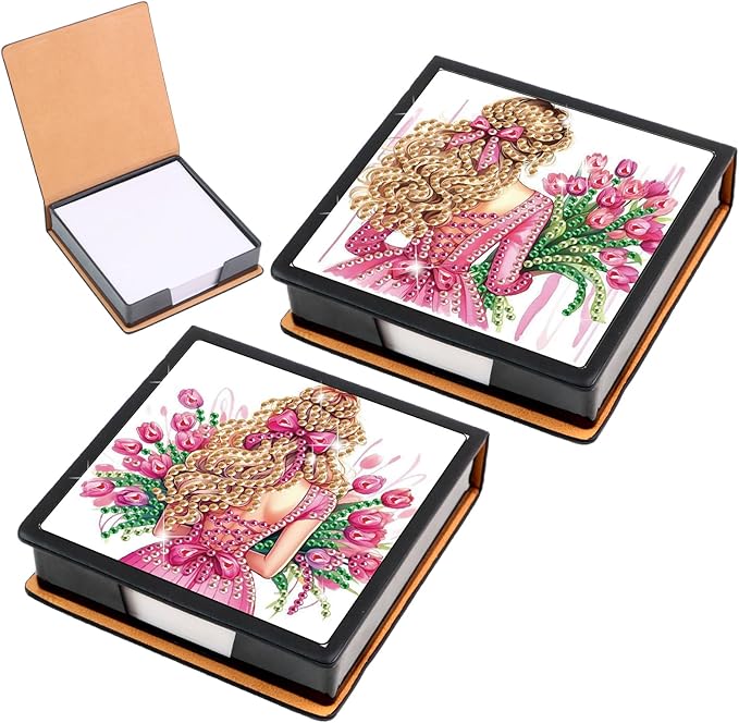 2 pcs Girl Diamond Painting Kit Note Box,Back View Memo Paper Storage Box Diamond Art,Sticky Note Holder Diamond Art,Diamond Painting Memo Pad For Office Desk. (Girl)