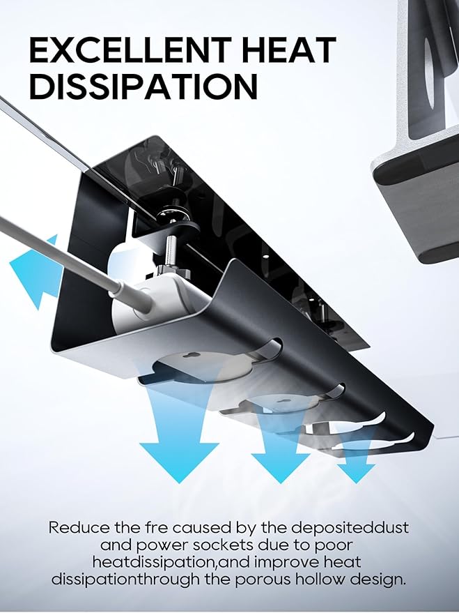 NODOCA No Drill Under Desk Cable Management Tray, 17'' Wire Management, Punch-Free Clamp on, Metal Cable Tray, Wire Organizer Under Desk, Under Desk Basket for Office and Home, Black(2 Packs)