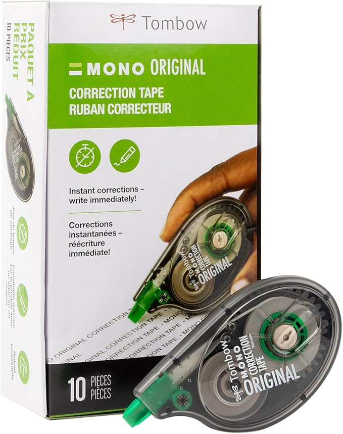 Tombow 68720 MONO Original Correction Tape. Easy To Use Applicator for Instant Corrections, White, 10 Count (Pack of 8)
