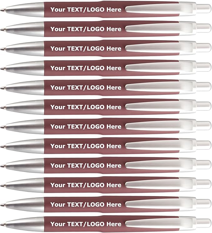 AGOWOO Personalized Pens with Custom Name Text Logo Bulk 100/200/300/500 Pcs Optional for Business Church Customized Ballpoint Pen (Marroon)