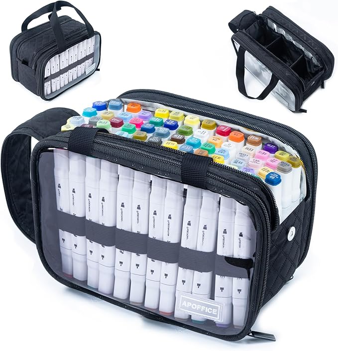 Marker Organizer Case – Holds 72-96Markers | Portable Art Marker Storage Bag with Clear View Panels & Removable Dividers | Marker Holder for Alcohol Markers, Pens, Craft Supplies(Case Only)