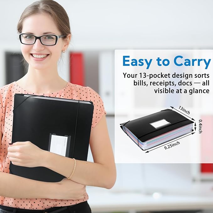 3 Pack Accordion File Organizer,13 Pockets Expanding File Folder,Important Large-Capacity Document Organizer with Blank Labels,Water Proof,Suitable for Enterprise, Office, Home Document Storage