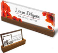 Artblox Office Personalized Name Plate for Desk with Business Card Holder On Clear Acrylic Glass Poppy Flowers Design Custom Desk Name Plate with Your Name and Credentials Customized Gift