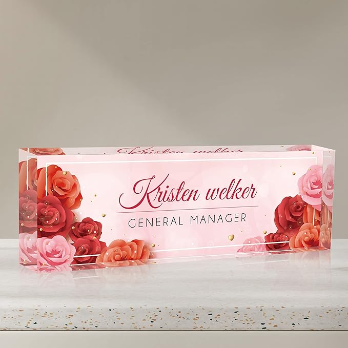 Desk Name Plate Personalized, Premium Rose Acrylic Desk Name Plate, Personalized Name Plate for Desk, Office Decor for Women or Men Coworkers, Boss, Employee, Teacher