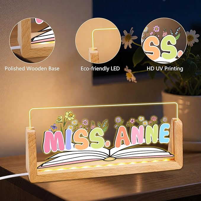 Ships Next Day, Personalized Teacher Name Plate for Office Desk - Teacher desk must haves, Custom Light Up Acrylic Desk Name Plate Teacher Appreciation Gifts, The Office Gifts for Teacher Office Decor