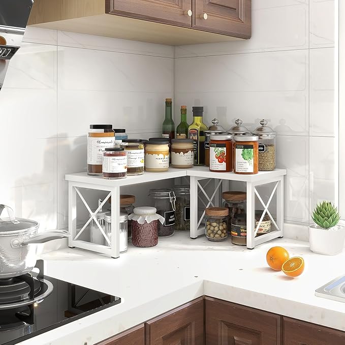 ELITEROO Wood Desktop Shelf, Freestanding Small Bookshelf Dorm Supplies Organizers, 2 Tier Independent Stackable Desk Stand, Adjustable Storage Organizer, Kitchen Counter Display Rack, White