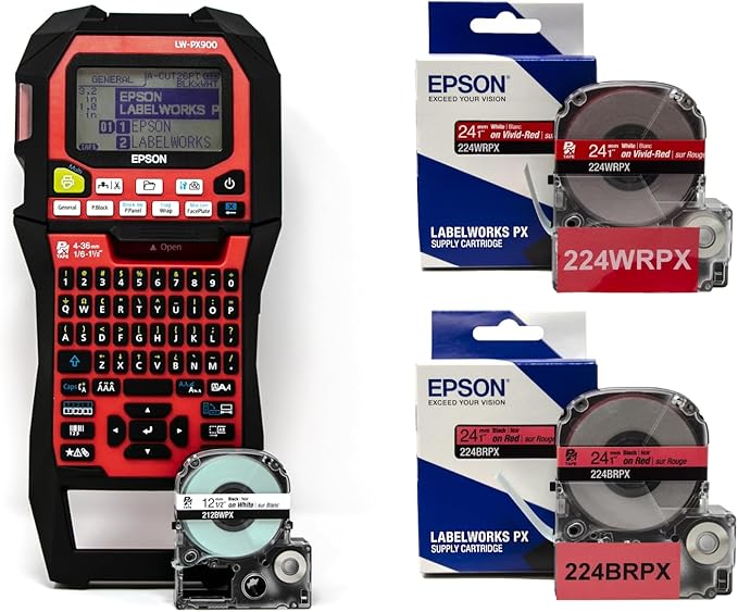 LABELWORKS Epson LW-PX900 Industrial Label Maker and Red Tapes Bundle