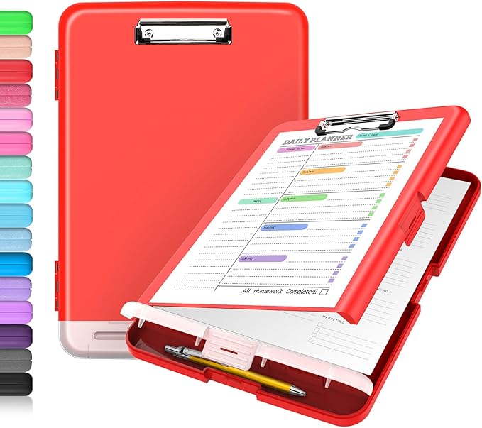 Sooez Clipboard with Storage, High Capacity Nursing Clip Board 8.5 x 11 with Pen Holder & Low Profile Clip, Plastic Clipboards Case Box, Teacher Must Haves School Office Supplies,Letter Size/ A4