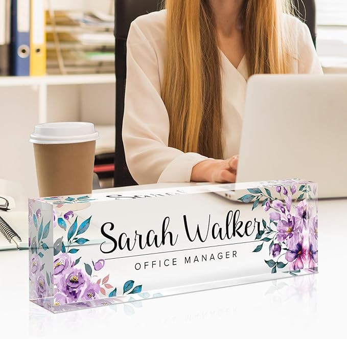 Custom Name Plate for Desk - Desk Name Plate Personalized - Purple Office Desk Accessories - Employee Appreciation Gifts - Acrylic Office Desk Decor for Women - Office Gifts for Coworkers Boss Teacher