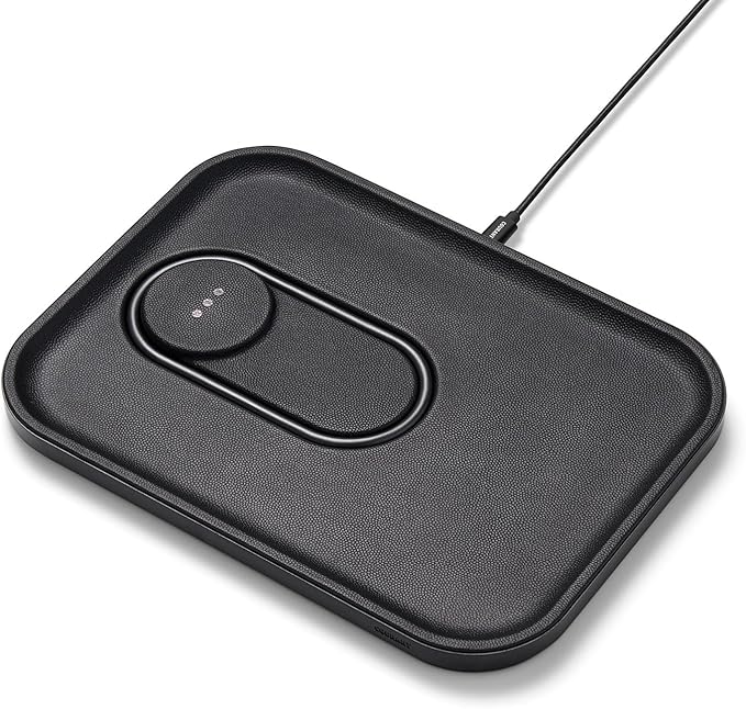 Courant MAG:3 Classics Charger and Tray - Italian Leather, Multi-Device Charger Compatible with MagSafe iPhones 16, 15, 14, 13, 12 or Wireless AirPod Cases (Black)