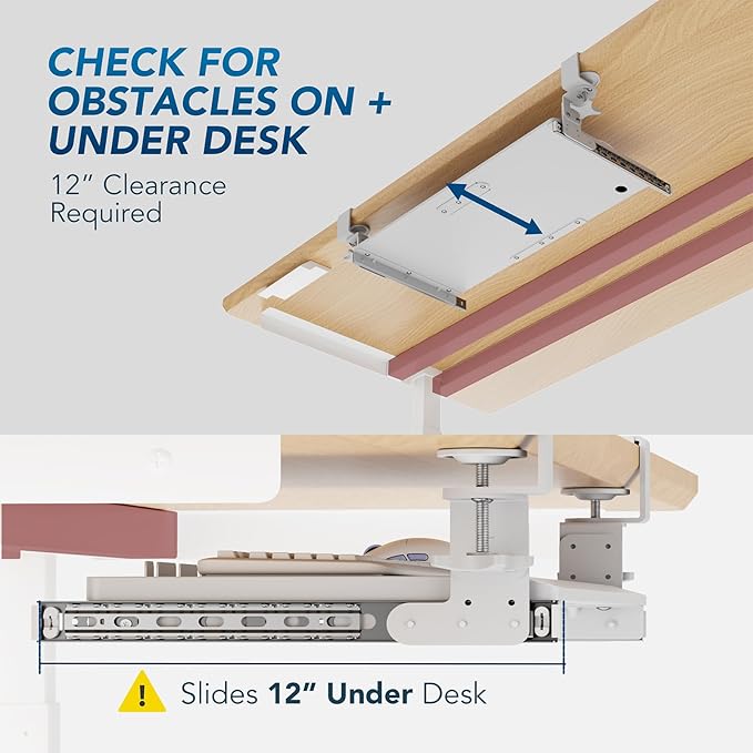 AX WABER Keyboard Tray Under Desk Pull Out with Extra Sturdy C Clamp Mount System, 27.3 (32.5 inch Including Clamps) x 11 Inch Slide-Out Platform Computer Drawer for Typing White AX01WW01