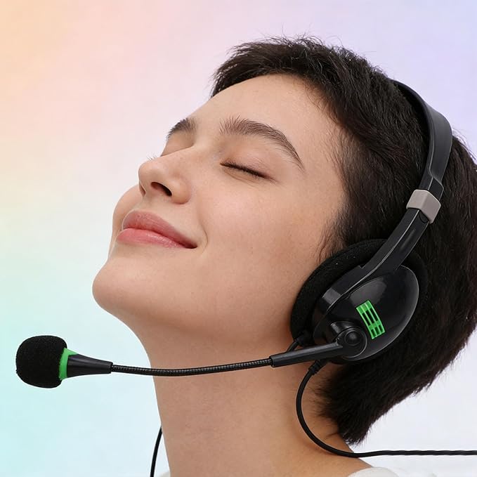 Jectse USB Headset with Microphone, Noise Canceling in Line Control HD Stereo Wired Headset for PC Computer Laptop Call Center Office