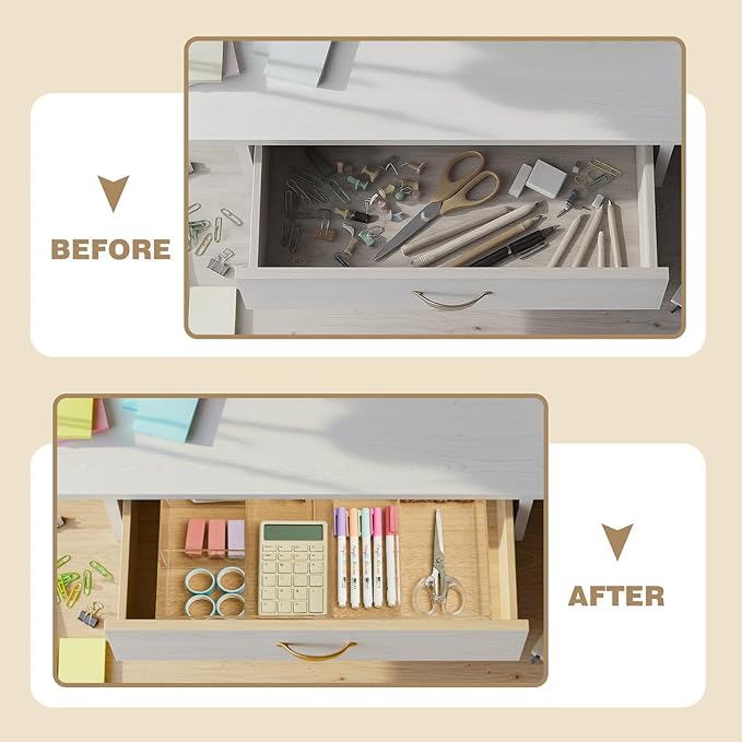 1 PC Acrylic Desk Drawer Organizer 2 Inch Height Expandable Drawer Organizer Trays with 8 Adjustable Compartments Desk Accessories for Makeup Silverware Office Bathroom(Clear,Stylish)