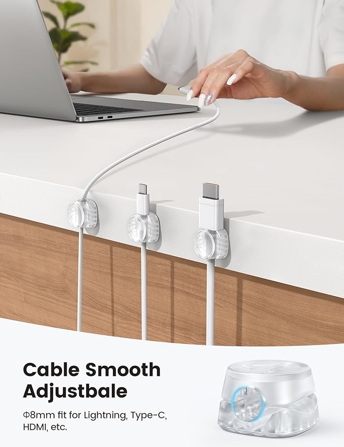 6Pack Cord Organizer, Office Desk Accessories - Lamicall Clear Cable Management Clips, Home Workspace Chritsmas Organization Accessories, Nightstand Desk Decor, Dorm Room Desktop Gadget Essentials
