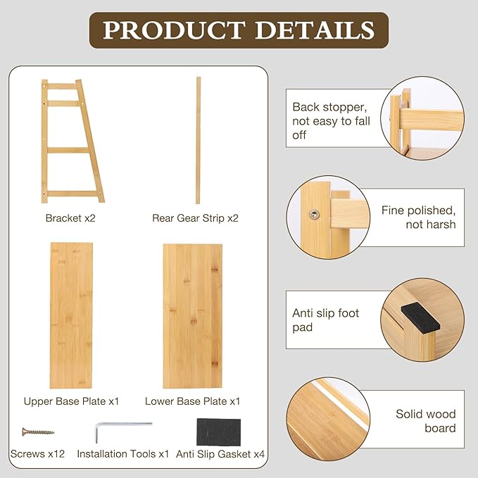 2-Tier Ladder Desktop Bookshelf, 19.69" Wide Wooden Countertop Storage Hutch for Office, Dorm and Home, Desk Organizer for Books and Decor