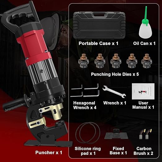 1400W Electric Hydraulic Hole Puncher, 22T Heavy Duty Hydraulic Hole Punch for Metal, Portable Punching Machine with 5 Dies - Precise Drilling for Aluminum Copper Plate Angle Iron Steel, MHP-20
