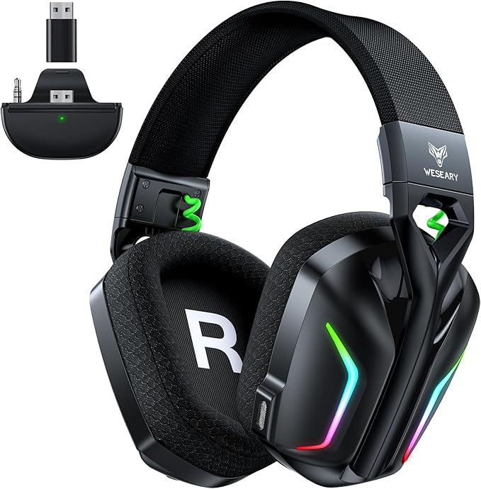 WESEARY Wireless Gaming Headset for Xbox Series X|S, Xbox One, PS5, PS4, PC, Mac, Switch, 2.4GHz + Bluetooth Over-Ear Gaming Headphones with ENC Mic, 3D Stereo, Dynamic LED Lights, 50mm Drivers, 50H