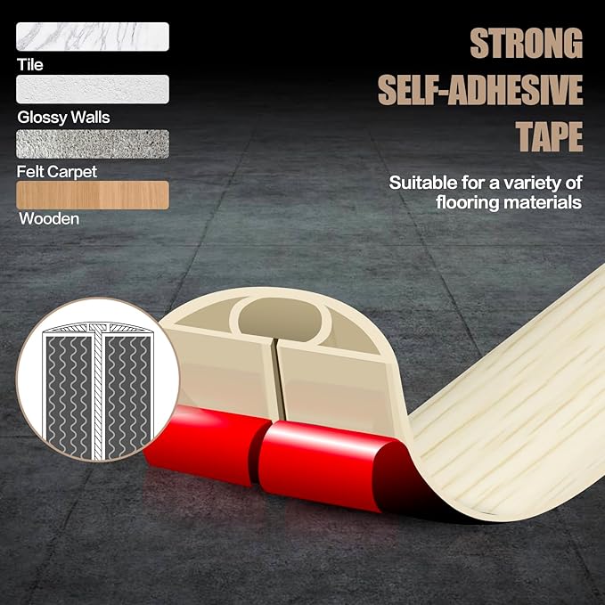 Floor Cord Cover Self Adhesive Cord Hider,3.3FT Cable Management, Extension Strip Protector for Wires, Prevent Cable Trips for Offices, Gyms, Exhibitions Cavity:0.39"(W) x 0.27"(H) Yellow Wood