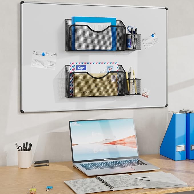 JANE EYRE Magnetic File Holder - 2pcs Hanging File Organizer Magazine Document Paper Holders with 2pcs Pen Holders for Classroom Cabinets Office,No Drilling(BLACK)