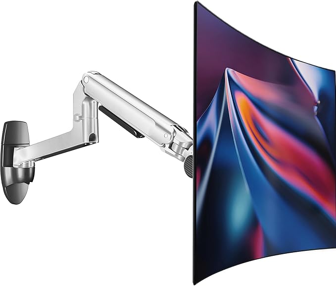 Monitor Wall Mount for Flat or Curved Screens up to 38" Within 25 lbs, Full Motion Adjustable Monitor Arm Wall Mount with Cable Management, VESA 75x75/100x100mm, Silver