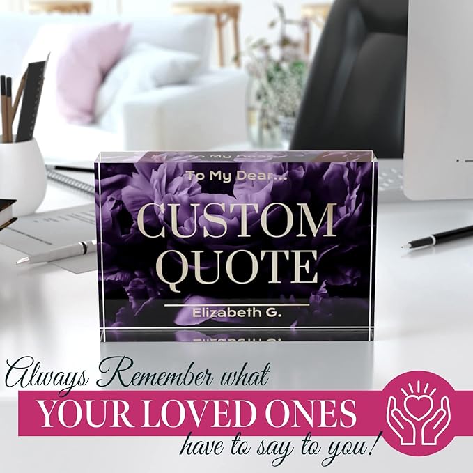 Custom Acrylic Sign Personalized, Custom Desk Name Plate, 18 Styles, (4"x6"), With Gift Box, USA Made by Acryluxe. (Blossom)