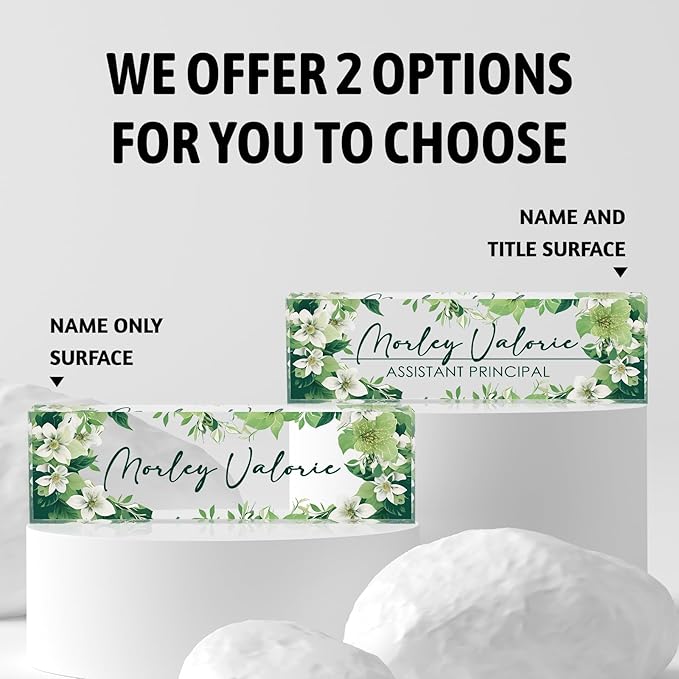 Custom Name Plate for Desk | Personalized Desk Name Plate | Personalized Boss Employee Appreciation Gifts | Acrylic Name Plate Office Desk Accessories (B-Green Flower)