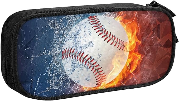 Baseball Pencil Case for Boys, Sports Themed Pencil Box for Kids Adults, Large Capacity Black Pencil Pouch Stationery Organizer Multifunction Bag for School Business Office