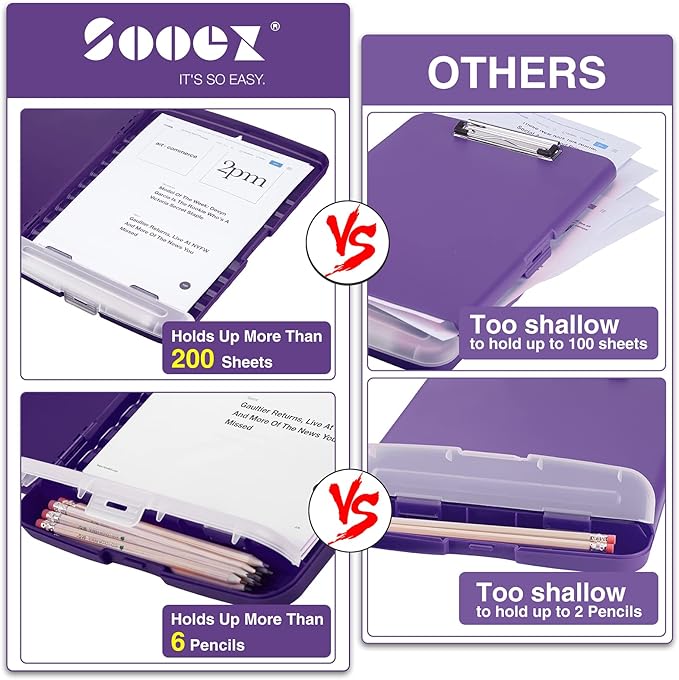 Sooez Clipboard with Storage, High Capacity Nursing Clip Board 8.5 x 11 with Pen Holder & Low Profile Clip, Plastic Clipboards Case Box, Teacher Must Haves School Office Supplies,Letter Size/ A4